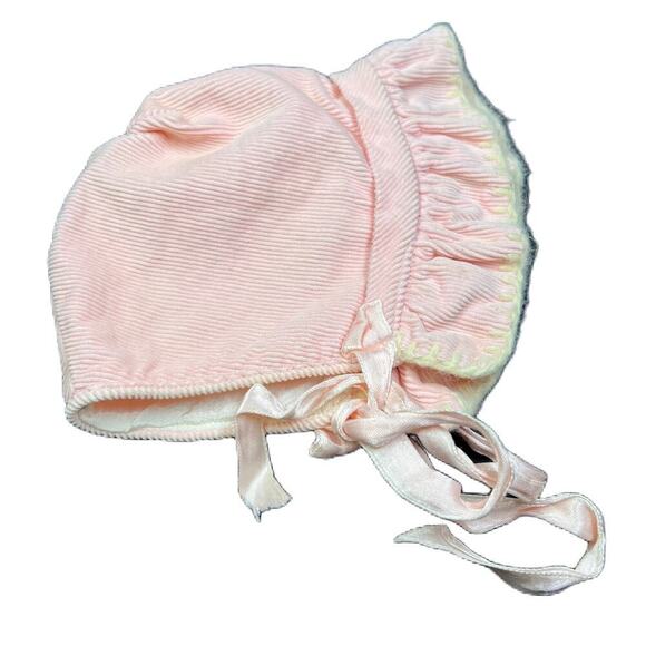 Unknown Other - Vintage Pink Corduroy Baby Bonnet